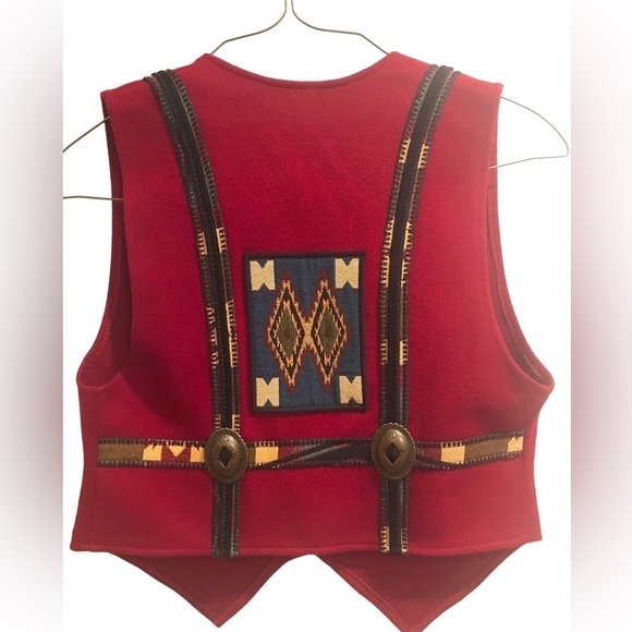 Vintage 90s Western Coloratura Wool Vest Cabochon Boho Aztec Tapestry S - Picture 2 of 8